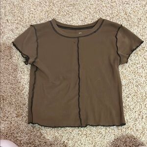 Brown Flutter Sleeve Crop Top
